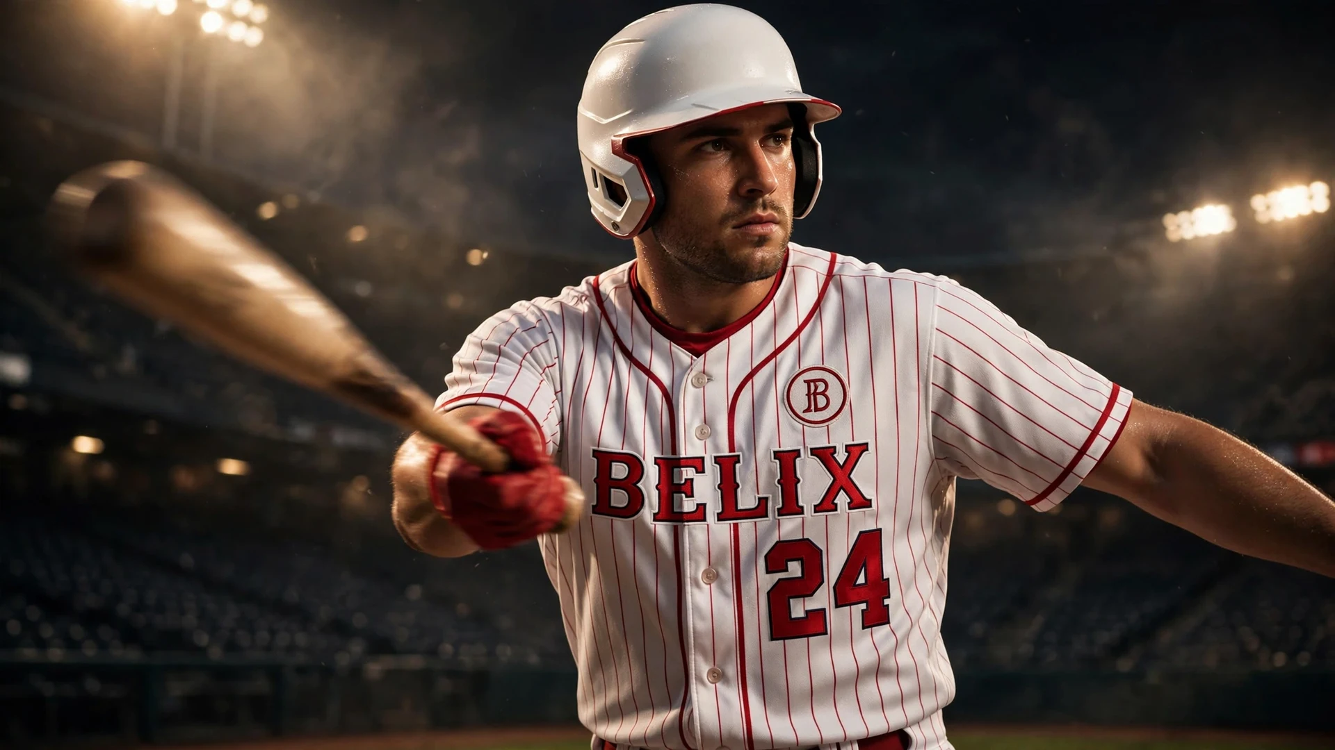 White custom baseball uniform with cardinal red pinstripes