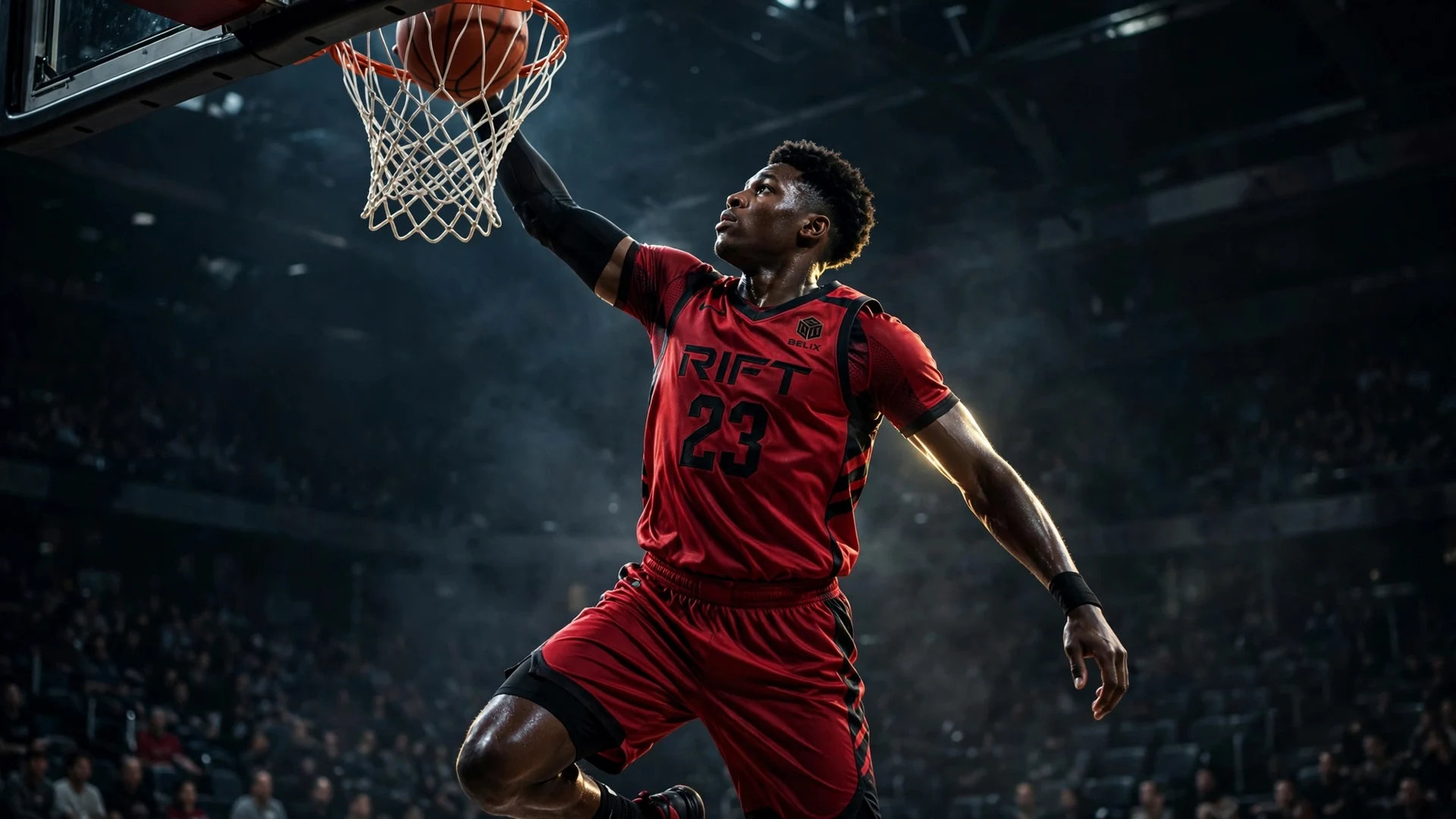 Crimson red custom basketball uniform with black accents