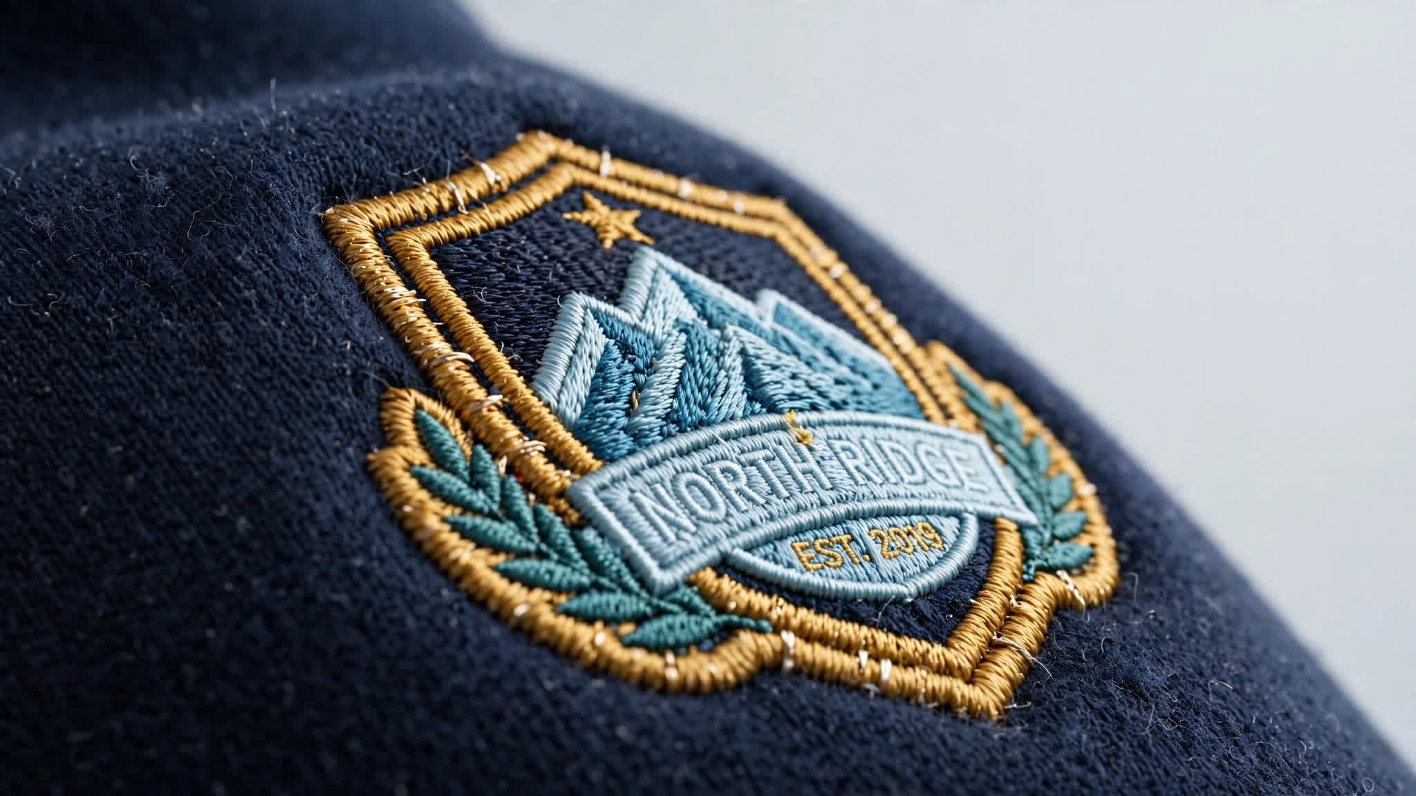 Close-up of premium custom embroidery on sportswear