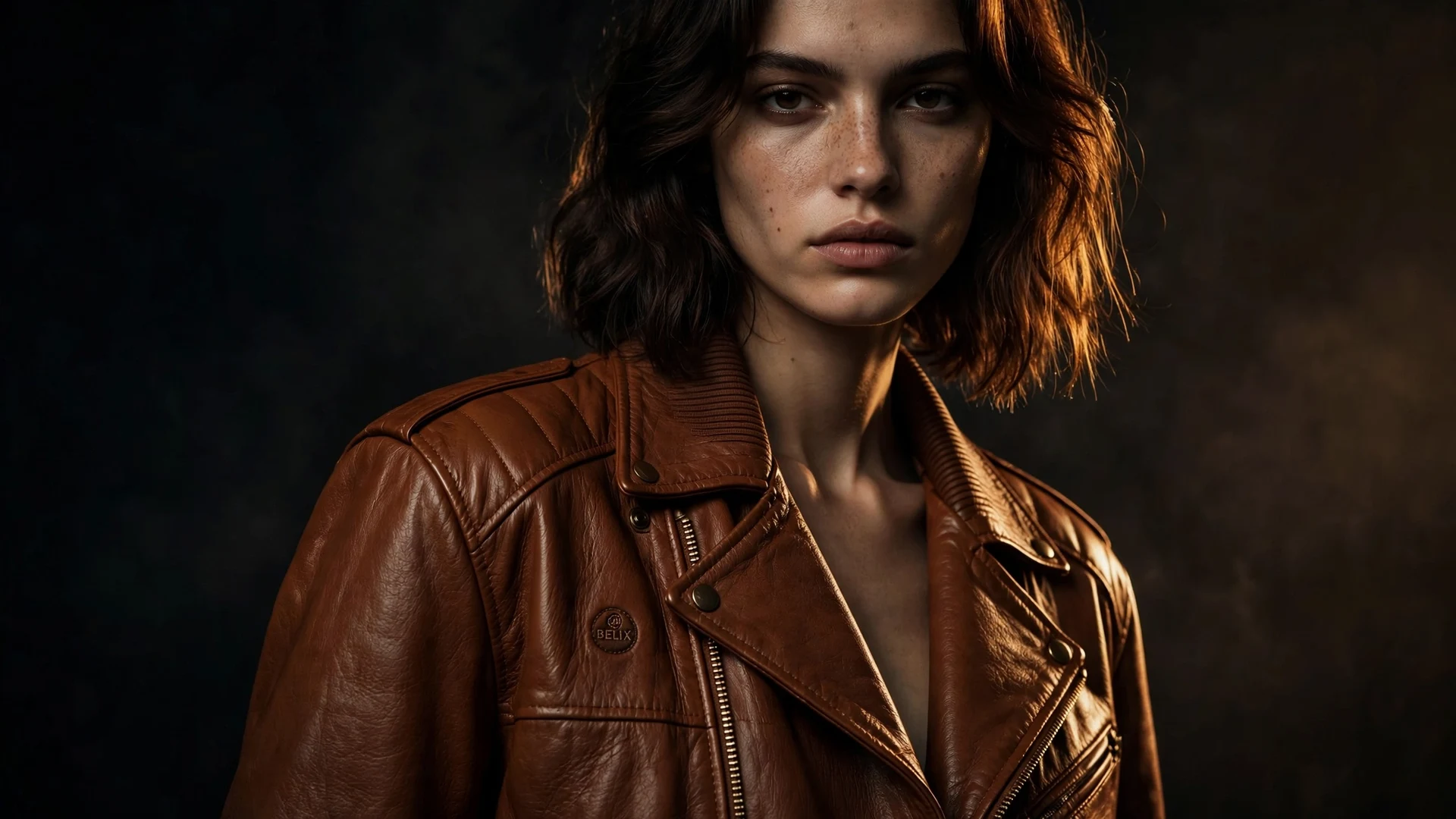 Cognac brown custom leather biker jacket